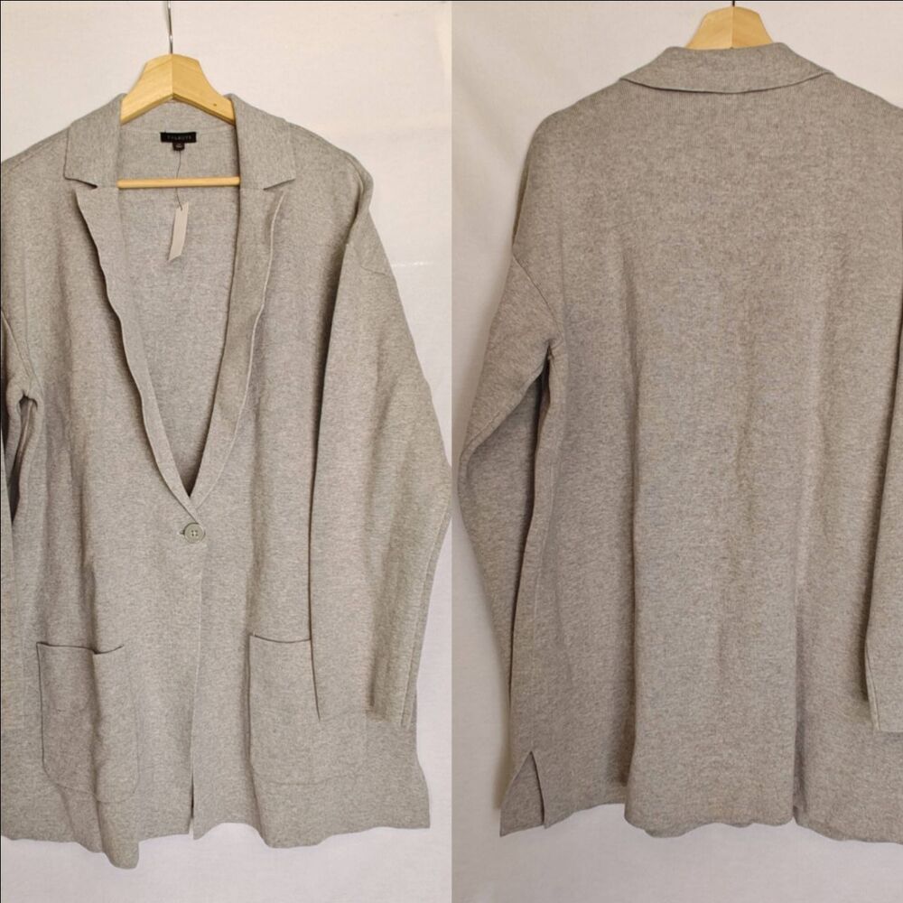 Talbots Notch Collar Sweater Blazer Cardigan‎ Heathered Gray XL New Wool Blend